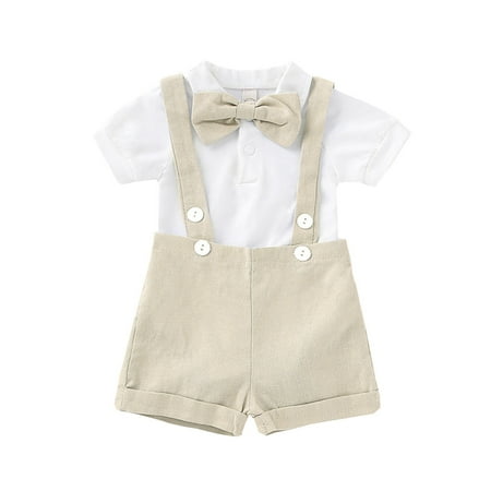 

Fsqjgq 6T Boy Outfits Boys Shorts Solid Strap Romper Set Baby Outfits Gentleman Suspenders Boys Outfits&Set Boy Outfits with Suspenders Cotton Beige 90