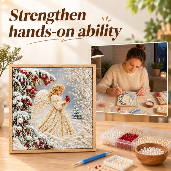 Christmas Pearl Diamond Art Kit, DIY Round Diamond Painting Craft for Wall Decor, Holiday Artwork Set, Creative Home Decoration Gift, 1PC