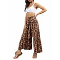 thumbnail image 4 of Women Boho High Waist Wide Leg Pants Summer Casual Flower Print Palazzo Flowy Front Ties Beach Trousers Bohemian Clothes, 4 of 7