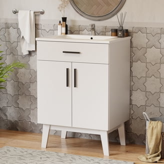 18 Inch Floating Bathroom Vanity With Sink – Pre-Assembled Wall Hung Unit With Soft Close Door, Compact Ceramic Basin For Small Bathrooms