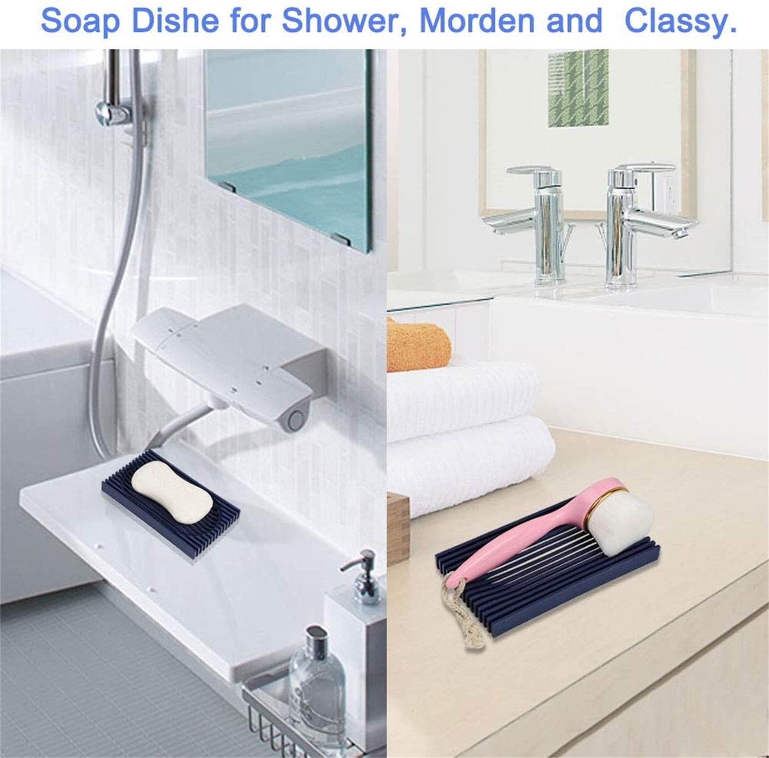 2Pcs Soap Dish, Waterfall Soap Tray, Soap Saver Soap Holder for Bathroom, Kitchen