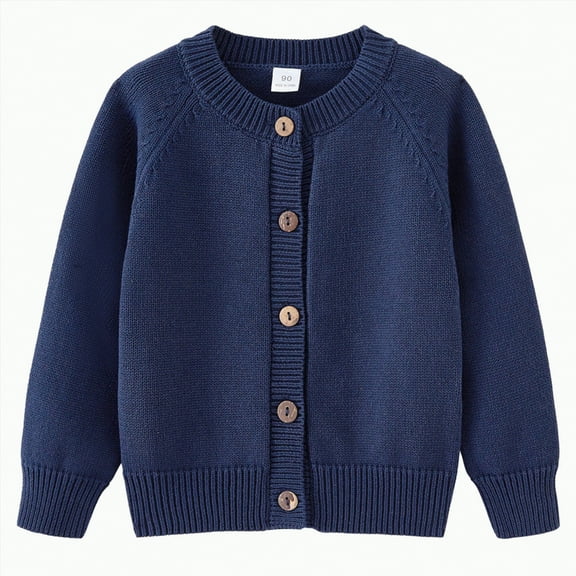 Dmsael Kids Cardigan Sweatshirt Girls' Cardigans Sweater Cotton Button Solid Long Sleeve Knit Sweaters Navy,4-5 Years