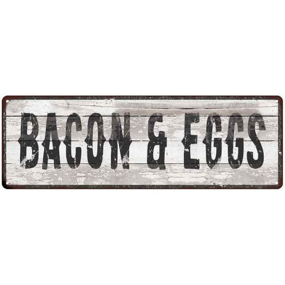 BACON & EGGS Ship Lap Look Country Chic 6x18 Metal Sign Wall Decor 206180044135