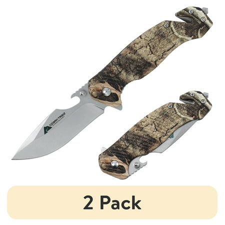 (2 pack) Ozark Trail 4.5 inch Folders for Camping Brown Liner Lock Stainless Steel Pocket Knife for Outdoors