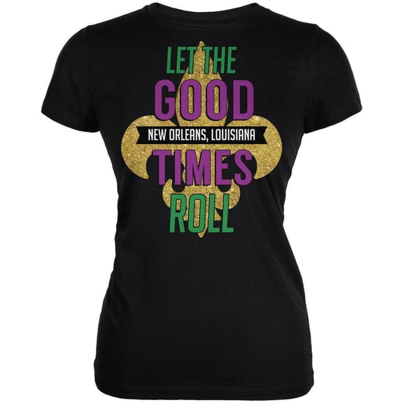 Mardi Gras Let the Good Times Roll Black Juniors Soft T-Shirt - Large