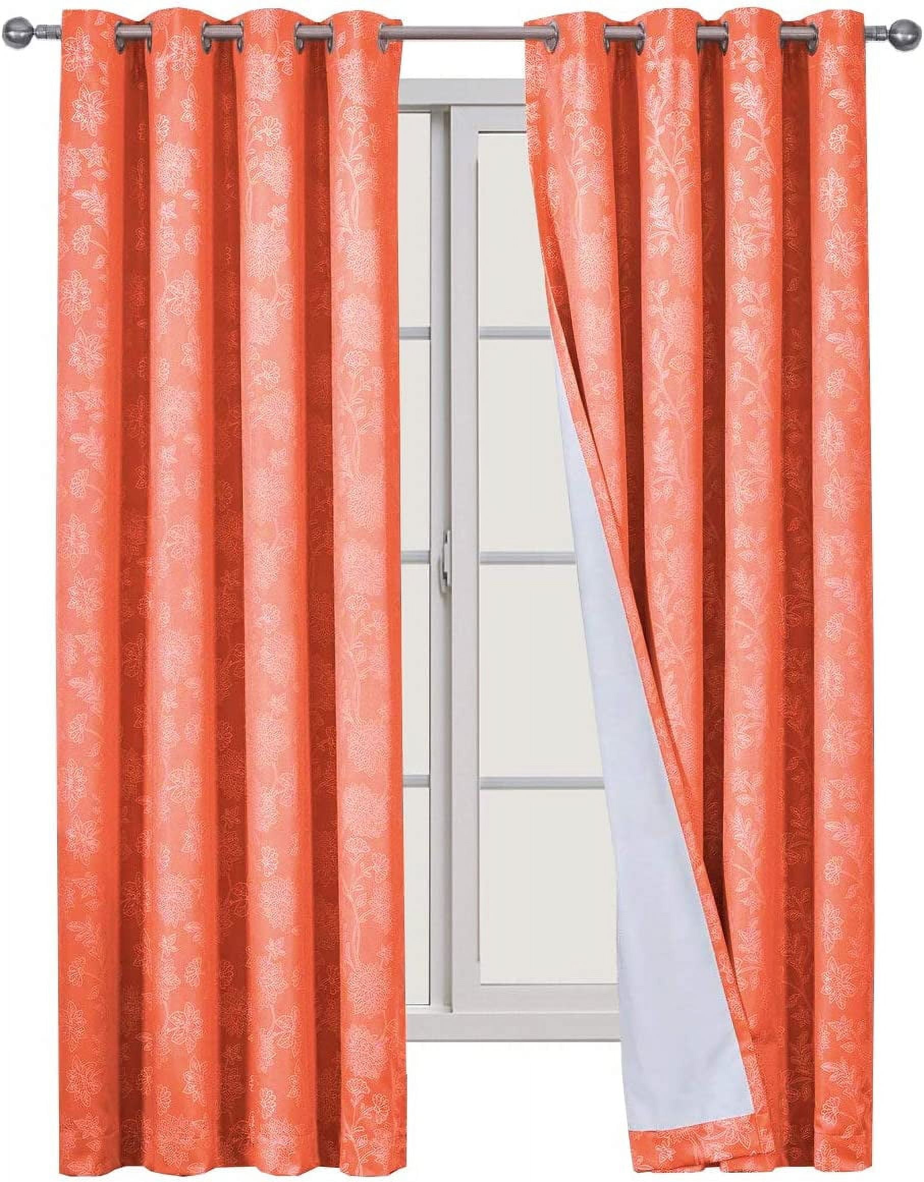 Sheetsnthings Floral Fannie 54-Inch Wide x 84-Inch Long Panel, Set of 2 Jacquard Thermal Insulated Blackout Curtains, Coral
