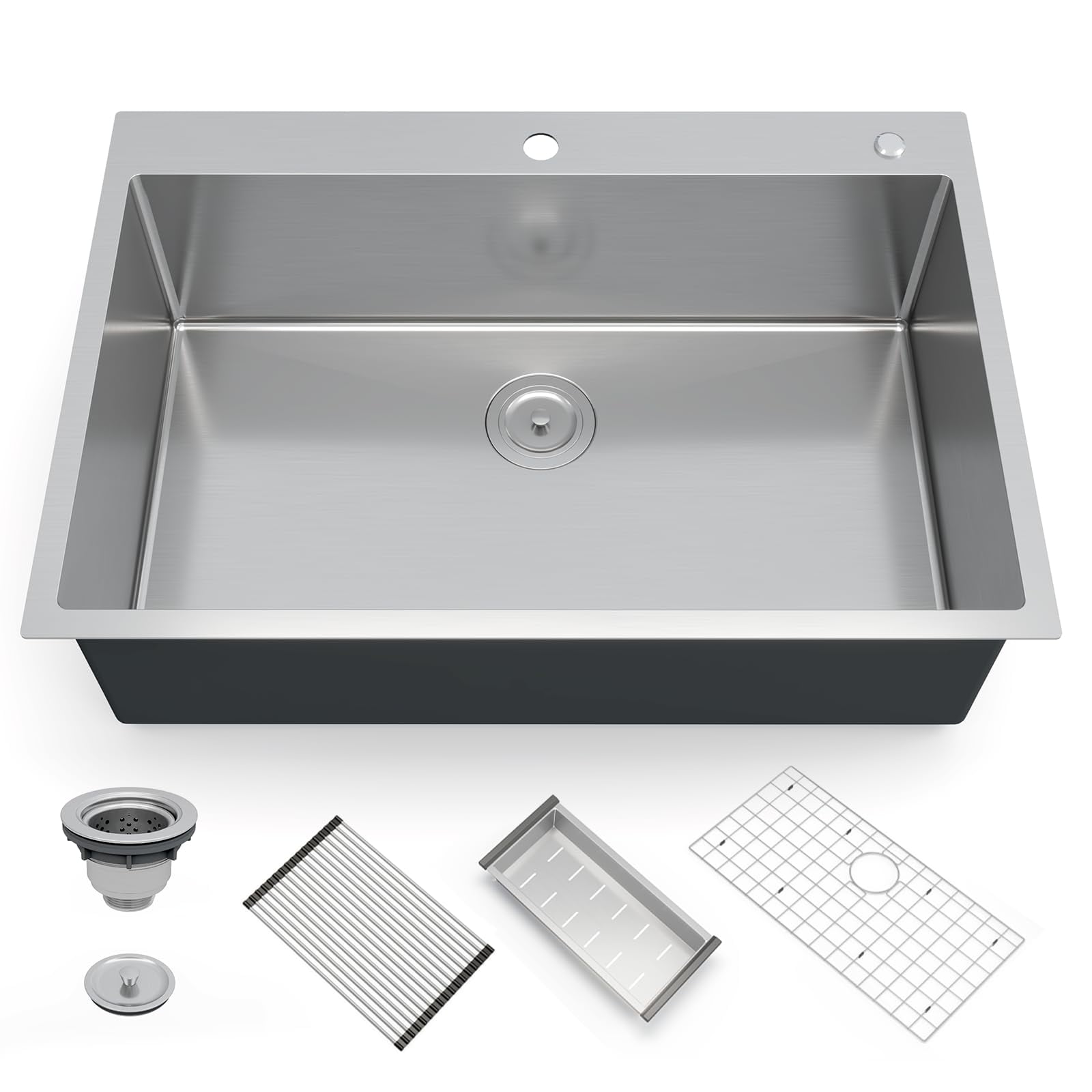 KOXKING 25x22 Inch Stainless Steel Kitchen Sink - Single Bowl Drop-In, 18 Gauge, Soundproof, With Grid & Drain