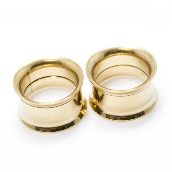 Pair of Gold IP Surgical Steel Double Flared Tunnel Plugs Ear Piercing Gauges