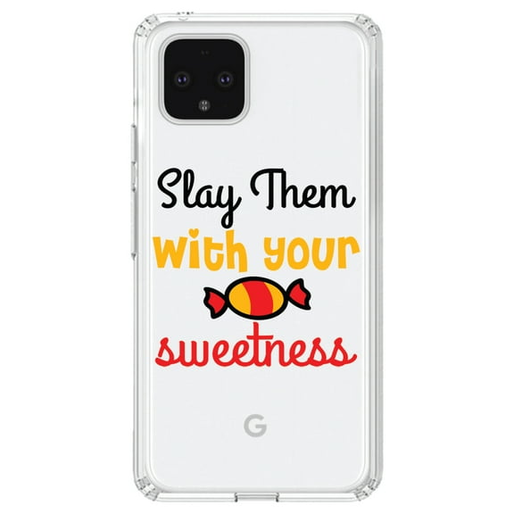 DistinctInk Clear Shockproof Hybrid Case for Google Pixel 4 (6.1" Screen) - TPU Bumper Acrylic Back Tempered Glass Screen Protector - Slay Them With Your Sweetness