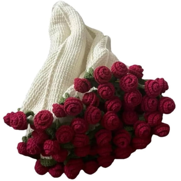 29.53 Inch Round Crochet Rose Flower Bouquet Blanket, Handmade Rose Blankets Soft Floral Gift for Mom Girlfriend Wife Birthday Wedding Valentines Day, Home Decor for Bed Couch and Sofa