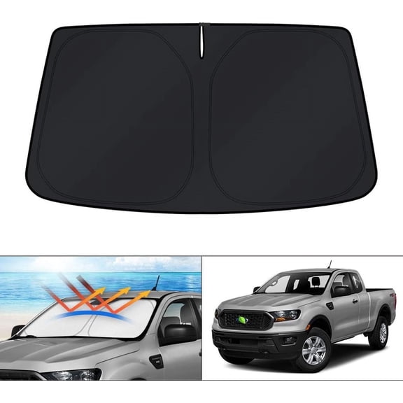 Canvcle Custom Fit Windshield Sun Shade for Ford Ranger Accessories 2019-2024 2025 Window Sunshade Foldable Sun Visor Protector Blocks UV Rays Keep Your Car Cooler