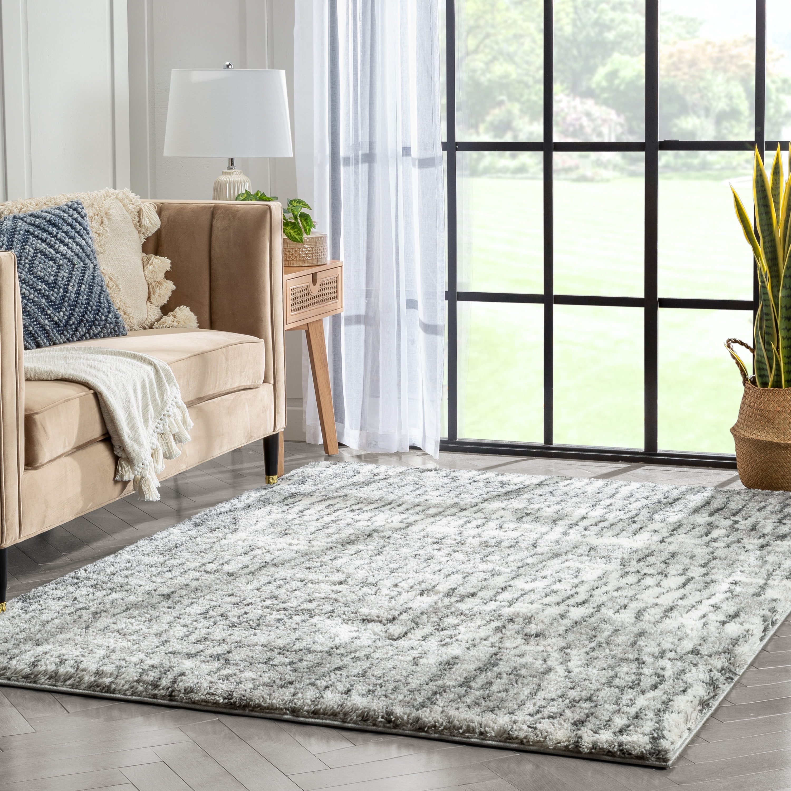 Well Woven Celeste Sintra Modern Shag Geometric Ivory Thick 3'11" x 5'3" Area Rug