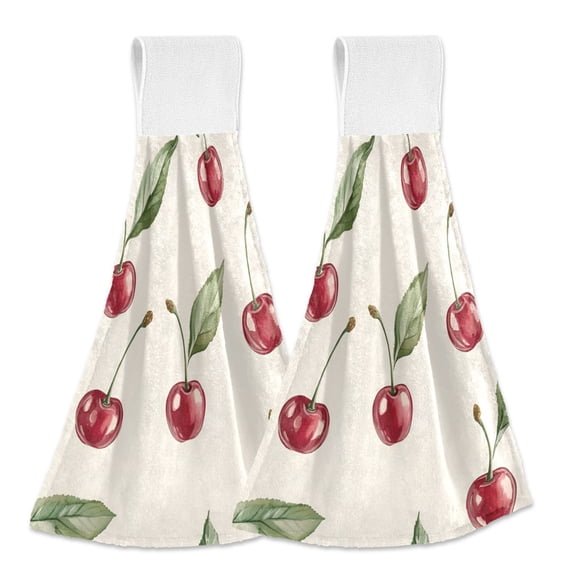 Yayeee Kitchen Hanging Hand Towels Set of 2 with Loop Bathroom Absorbent Tie Towel, Beige Cherry