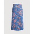 thumbnail image 6 of Womens Multicolor Floral A-Line Denim Midi Skirt With Front Slit, 6 of 8