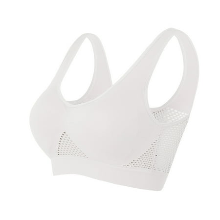 Crunowin Sports Bra for Women Seamless  Wirefree Yoga Bra With Removable Pads Solid Color Casual Daily Bra White 3XL