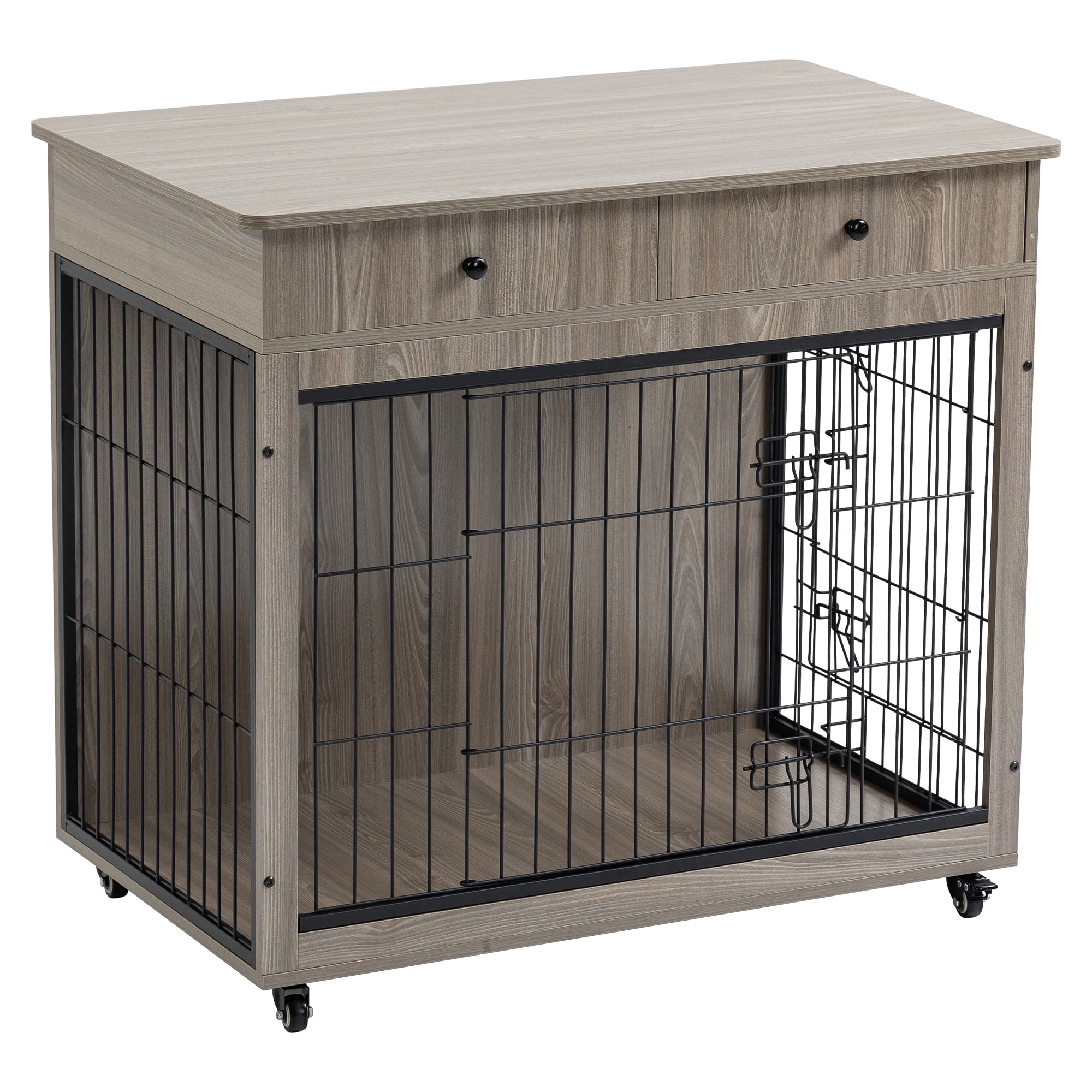 Pefilos 31" Wooden Dog Crate Furniture, Dog Kennel with Drawer, Indoor Dog House for Small Dog, Steel-Wire Dog Cage, Chew-Proof, Gray Pefilos 31" Wooden Dog Crate Furniture, Dog Kennel with Drawer, Indoor Dog House for Small Dog, Steel-Wire Dog Cage, Chew-Proof, Gray