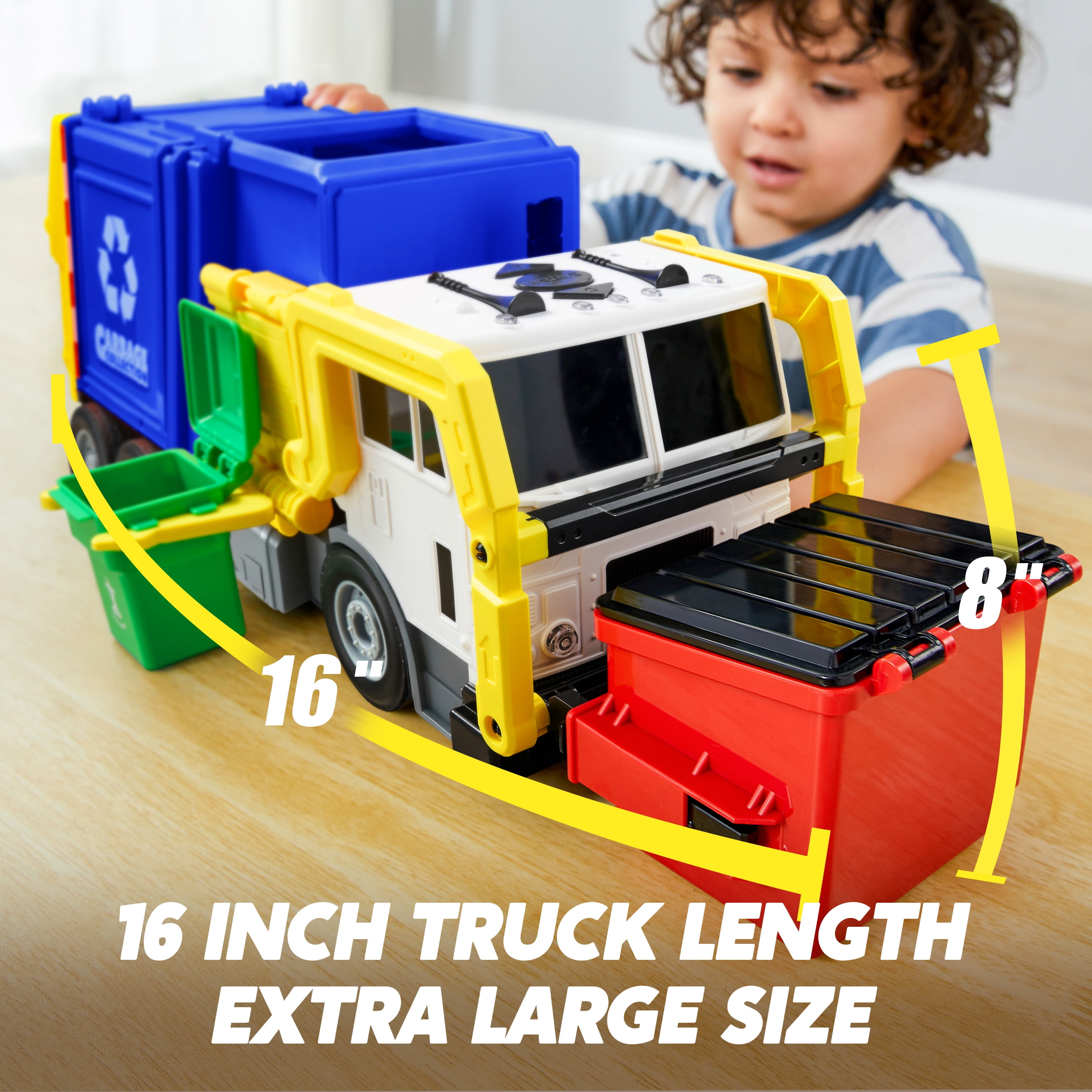 Joyfy 16" Lights and Sounds Large Garbage Truck Toys for Boys, Realistic Trash Truck Toy with Trash Can Lifter and Dumping Function, Toy Truck Christmas Girthday Gift for Boy Age 2 3 4 5 Years Old