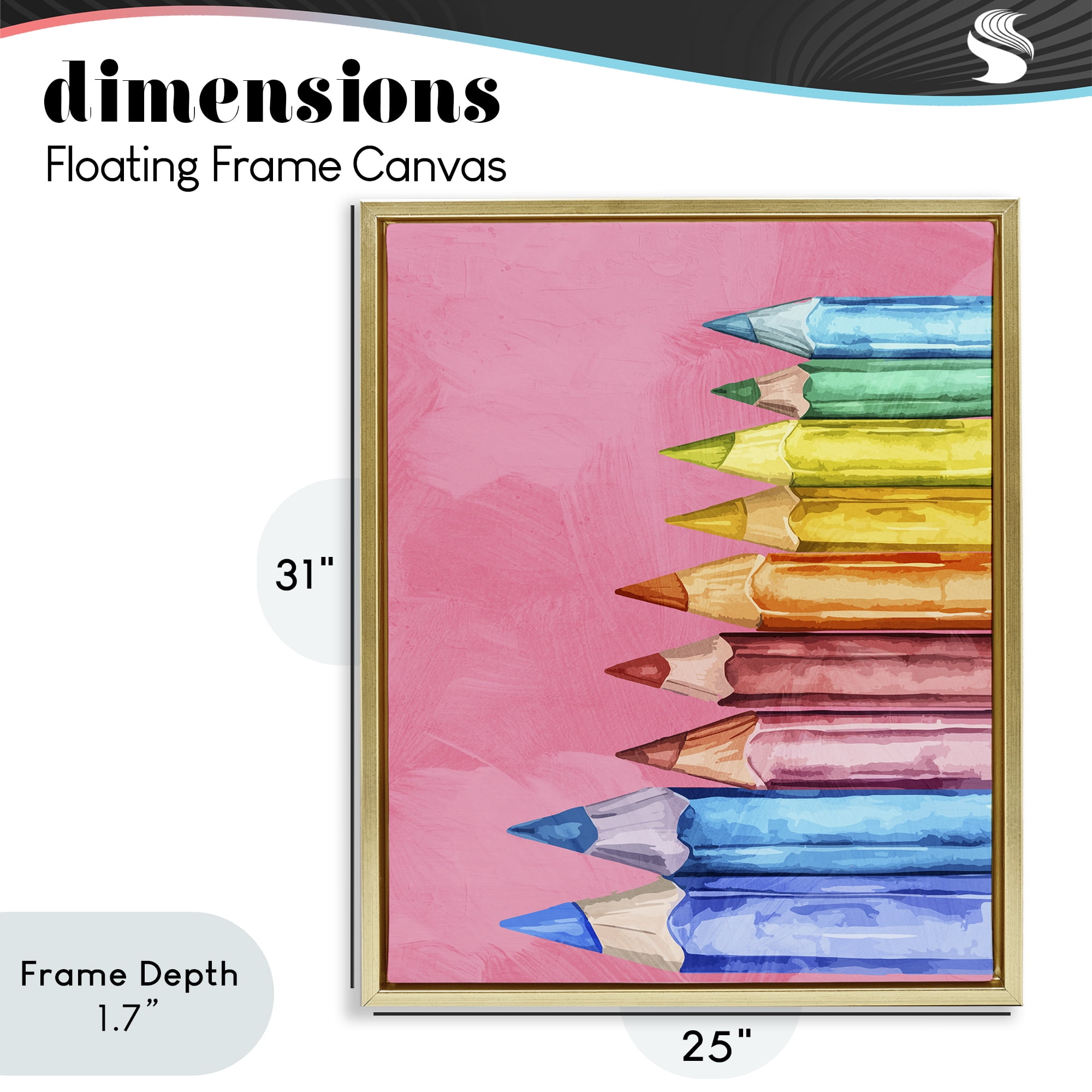 Stupell Industries Vibrant Pencils on Pink Gold Framed Floater Canvas Wall Art, design by Kim Allen