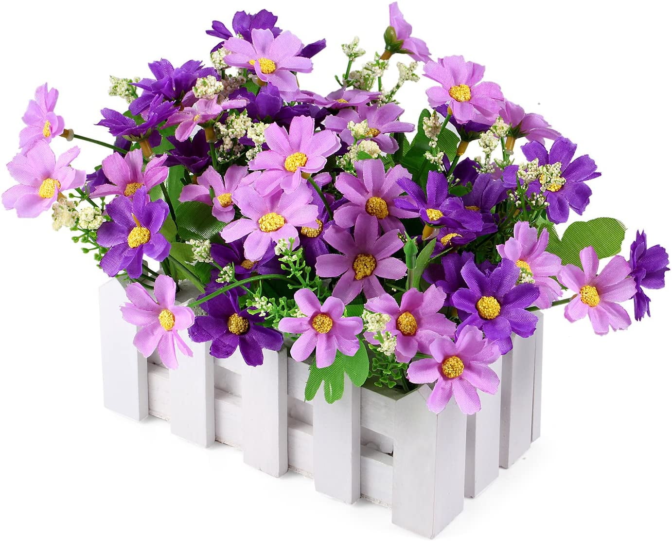 Garden Artificial Flowers Fake Daisy In Picket Fence Pot Pack Mini