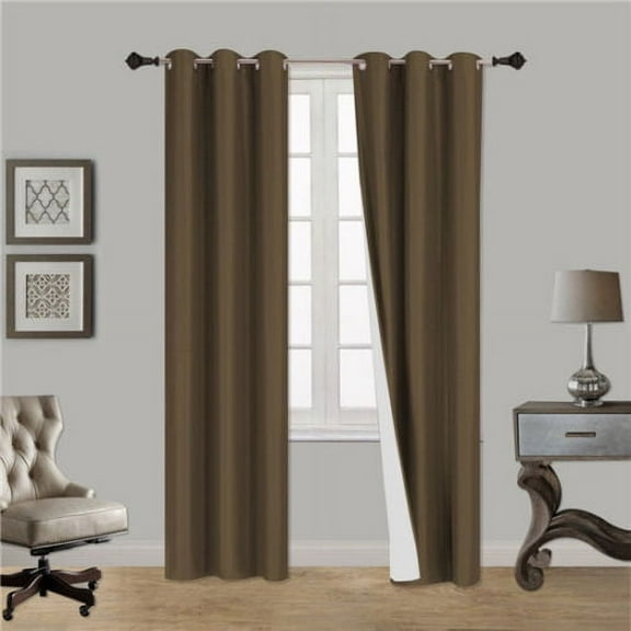 BROWN 1-Piece Noa Solid Blackout Grommet-Top Window Curtain Panel 37" W x 63" L