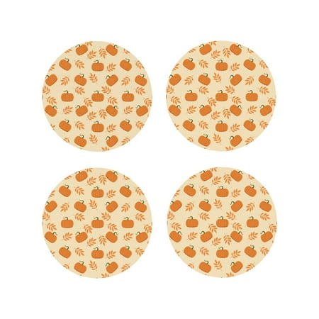 

Vsdgher Autumn Leaves And Pumpkins Leather Coasters for Drinks Durable Drink Coasters 4 Set for Tabletop Protection Luxurious Home Décor and Housewarming Gift-Round Shape