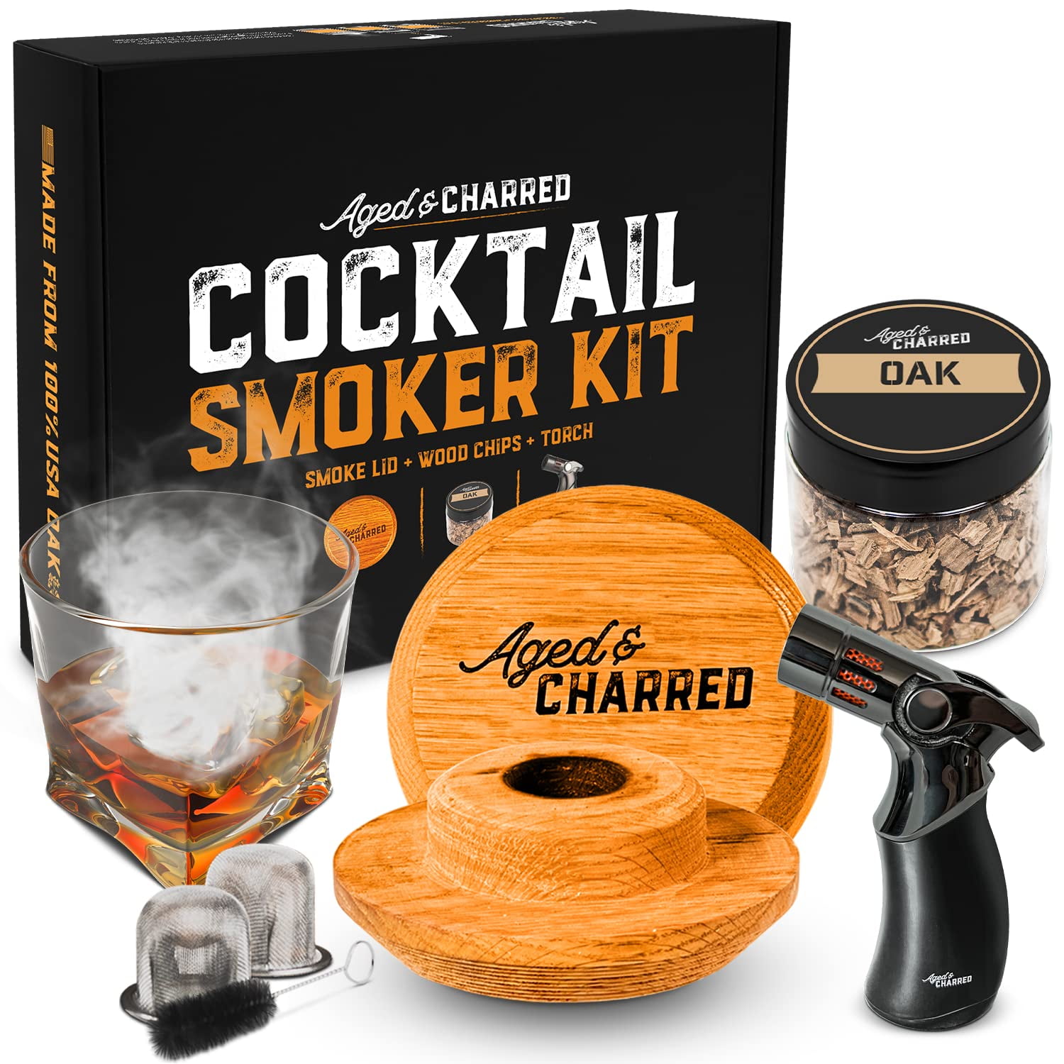 Cocktail Smoker Kit with Torch, 30pcs Wood Chips for Drink Smoker Infuser Kit, Bourbon/Whiskey Smoker Accessories, Old Fashioned Smoker Kit As Ideal