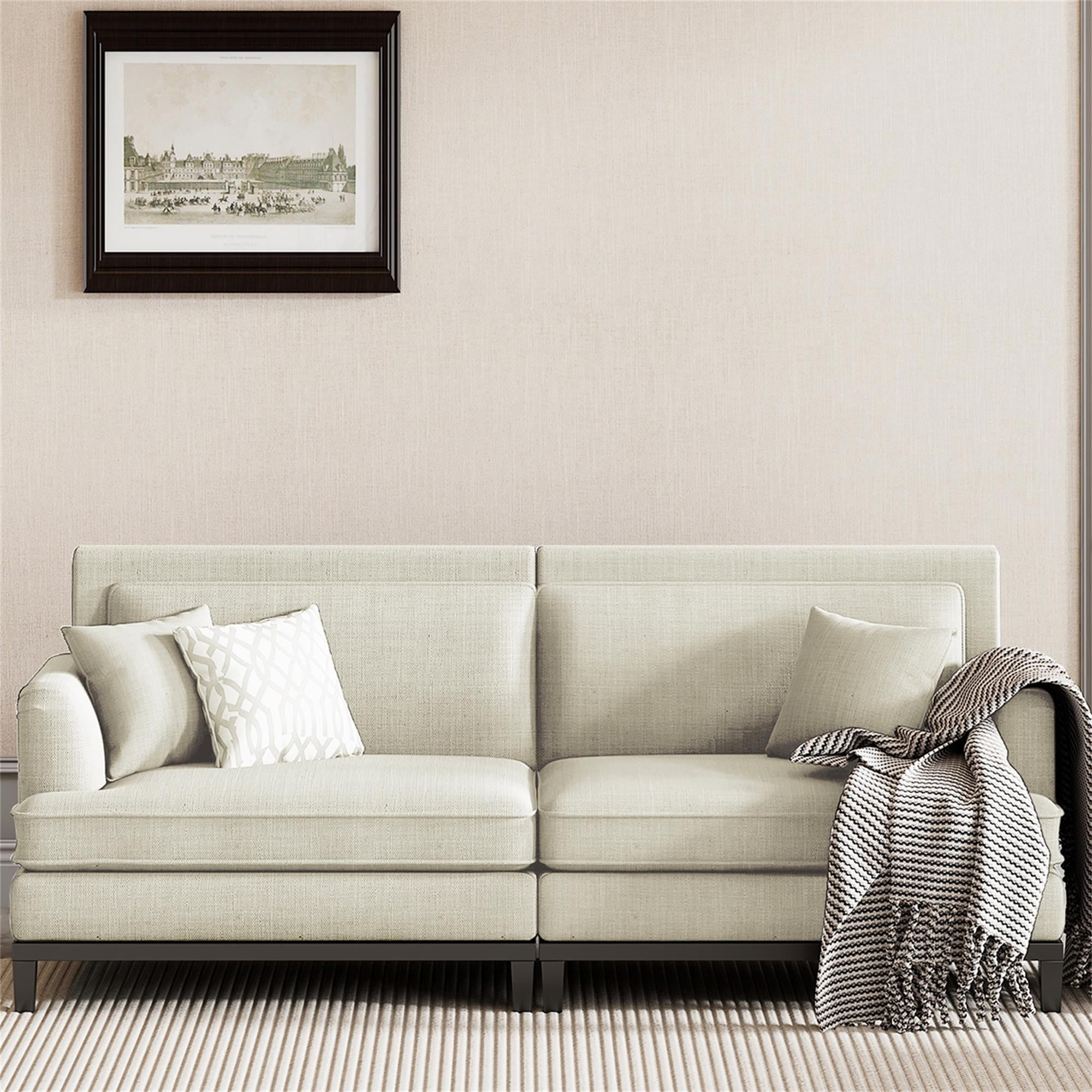 Kadyn Upholstered Loveseat Sofa, Sofa Couches with Wooden Legs and Two Throw Pillows for Living Room, Beige