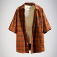 thumbnail image 1 of Blusa y camisa de manga larga con cuello vuelto para hombre, informal, de manga corta, con bolsillo, a la moda, a cuadros, con solapa, blusa de poliéster para hombre, 1 of 3