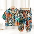 thumbnail image 2 of Makaor Fashion Outfits for Kids Boys Girls 2 Piece Travel Outfits Trave Matching Set Long Sleeve Button down Shirts Capri Short Beach Vacation Clothes, 2 of 3