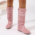 thumbnail image 7 of Women's Extra Wide Calf Knee High Slouchy Boots, Wide Width Tall Boots with Flat Heel Side Zipper Pink 9.5(43), 7 of 7