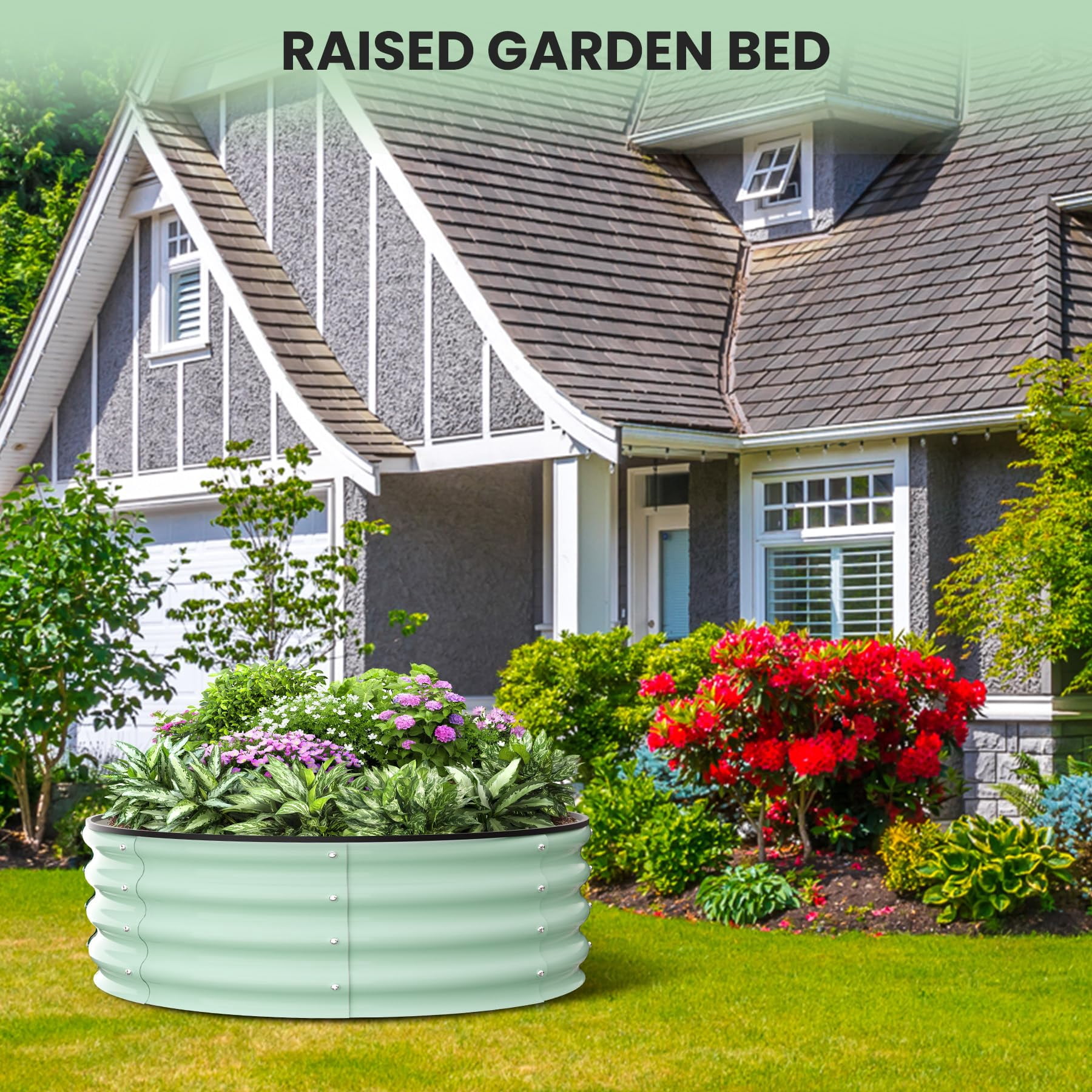 Yeshouse Round Galvanized Raised Garden Bed - 2FT/3FT/4FT Sizes - Outdoor Flower & Vegetable Bed - Heavy - Duty & Open - Bottom Design