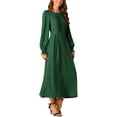 thumbnail image 4 of INSPIRE CHIC Women's Dress Crewneck Long Sleeves Frilled A-Line Midi Dresses with Pockets Dark Green M, 4 of 5