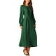 thumbnail image 4 of Vestido Midi A-Line con Cuello Redondo y Mangas Largas Fruncidas para Mujeres INSPIRE CHIC con Bolsillos Verde Oscuro S, 4 of 5