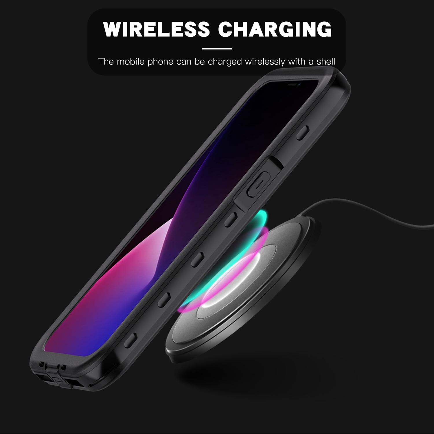 SaniMore for iPhone 13 Pro Max IP68 Waterproof Case with PET Screen Protector, Ultra Clear Cover with Magnetic Wireless Charging Transparent PC + Soft TPU Heavy Duty Protection Shell, Black