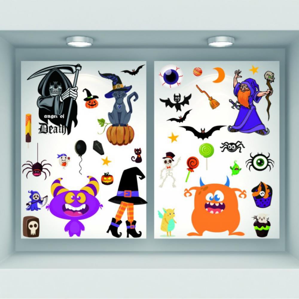 Set of 6 Halloween Window Clings-Reusable 12 x 16.5" New 6 Different Designs 