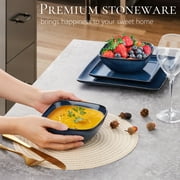 Vesteel 12 Pieces Square Dinnerware Sets, Ceramic Plates and Bowls Sets for 4, Handmade Reactive Glaze Dishes Set for Kitchen Dining, Microwave & Dishwasher Safe, Ocean Blue