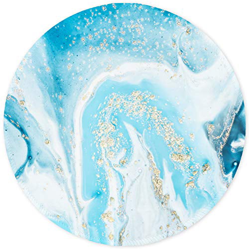 Mouse Pad with Stitched Edge Premium-Textured Mouse Mat Waterproof Non-Slip Rubber Base Round Mousepad for Laptop PC Office 8.7×8.7×0.12 inches ITNRSIIET Modern Marbling Light Blue 20% Larger