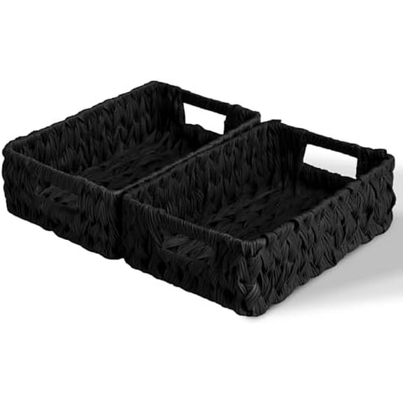 Wicker Storage Basket, Decorative Woven Baskets for Storage, Waterproof Baskets Organizer, Wicker Basket for Organizing, 2-Pack, Black