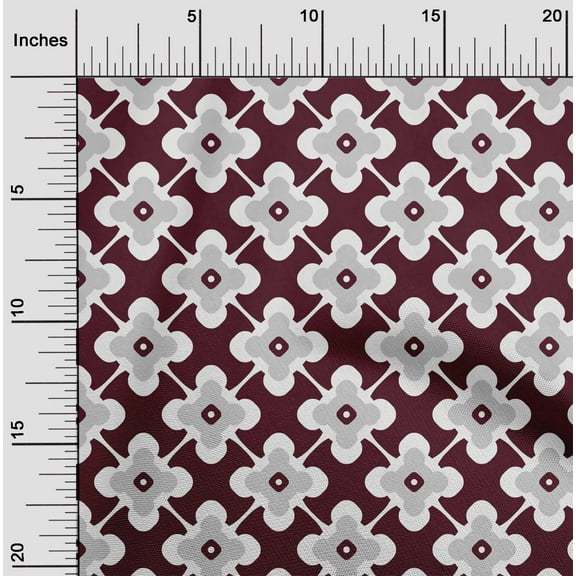 oneOone Cotton Jersey Maroon Fabric Floral & Tiles Moroccan Sewing Material Print Fabric By The Yard 58 Inch Wide