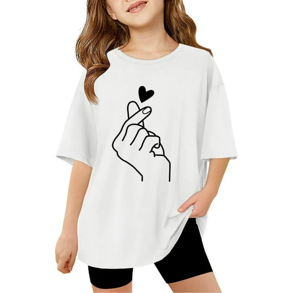 MUXiin Girls Tops Size 14-16 Graphic T-Shirts Crew Neck Preppy Short Sleeve T Shirt Comfy Back To School Sports T-Shirt Tee for Boys & Girls T-Shirts To Big Kid