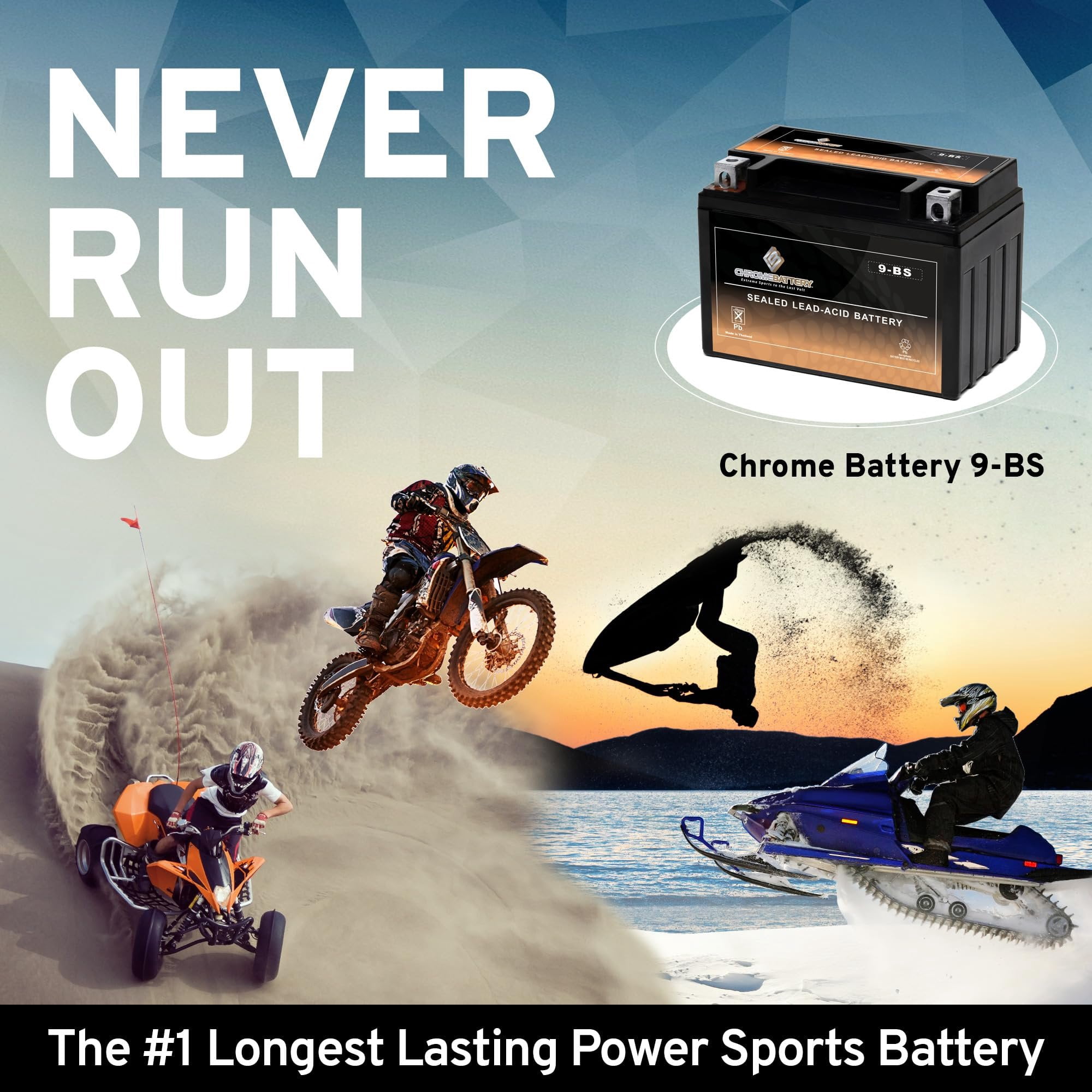 Chrome Battery Ytx9-Bs Motorcycle Battery for Honda Vt600C, Cd Shadow Deluxe, Vlx 600Cc 88-'03