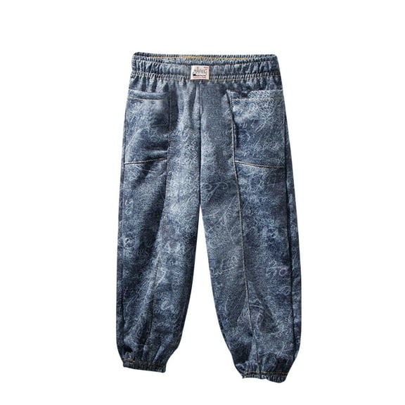 KyCheLot Boys Casual Pants Baggy Elastic Waist Tie Dye Printed Straight Leg Denim Pants 2-10 Years