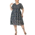 thumbnail image 2 of Agnes Orinda Women's Plus Size Clothes Smocked Floral Elegant Midi Flare Dresses 4X Blue, 2 of 6