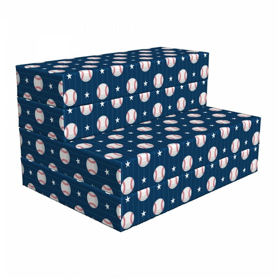 Sports Foldable Mattress, Baseball Stripes, 74.8" x 35.4", Night Blue Red White, by Ambesonne