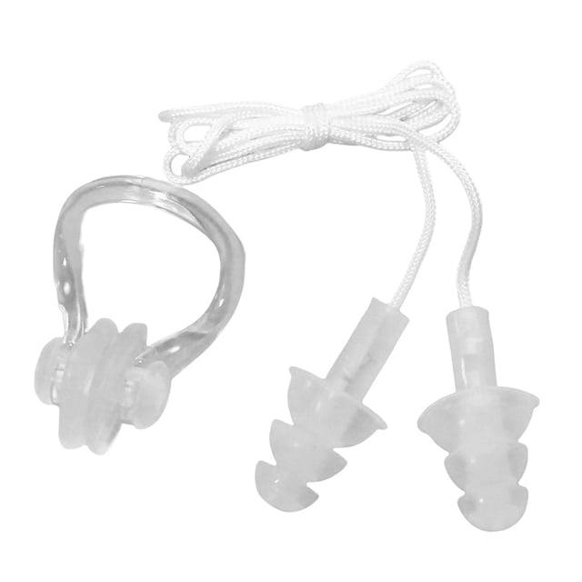 Advancent Juego de 2 piezas de tapones para los oídos, pinzas para la nariz, natación, surf, buceo, esnórquel, impermeable, de silicona, Kit Deportes acuáticos Blanco