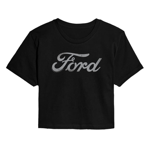 Ford - Grey Ford Logo - Juniors Cropped Graphic T-Shirt