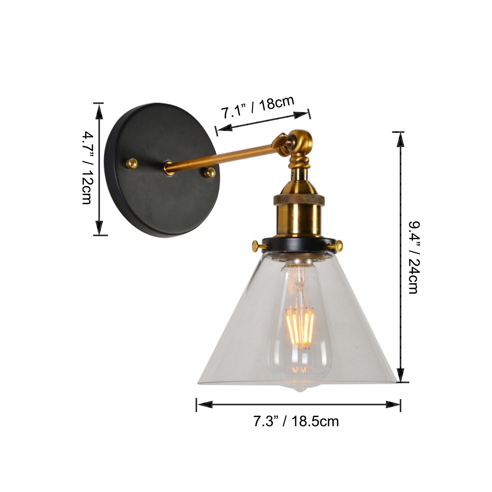 Kiven Dimmable Plug in Wall Lamp, Industrial Style Dimmable Wall Sconce with Dimmer and Timer, 5.9ft Plug-in Cord, E26 Socket(1-Light)