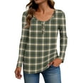 thumbnail image 2 of Stichou Fall Shirts for Women 2025 Henley Plaid Slim Fit Long Sleeve Comfy Tunic Tops Casual Button Blouse Fashion Clothing Dark Green L, 2 of 5