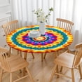thumbnail image 3 of Colorful Tie Dye Layered Mandala Round Fitted Tablecloth with Elastic Edge,Dining Table Cover Waterproof,Outdoor Round Tablecloth for Camping,Dining,Indoor and Outdoor, 3 of 7