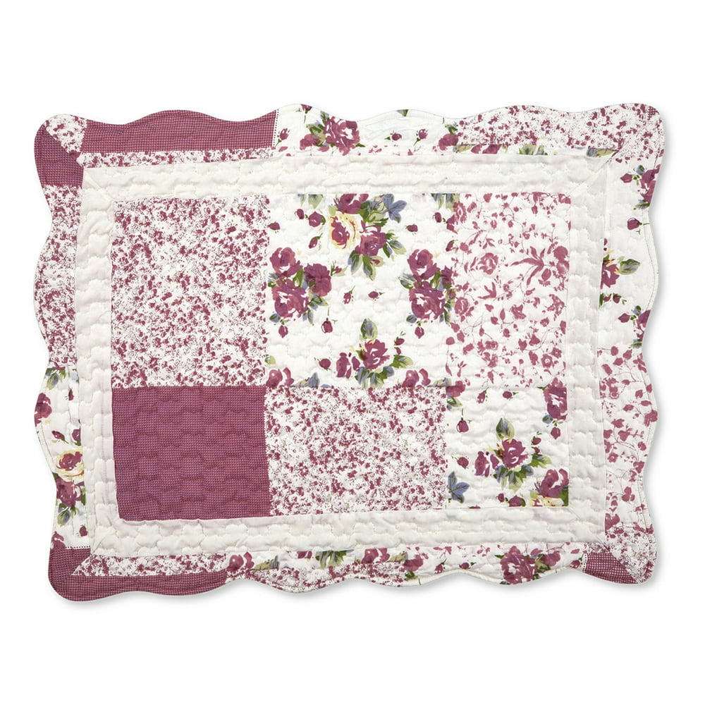 Collections Etc Hadley Floral Patchwork Quilted Pillow Sham, Burgundy